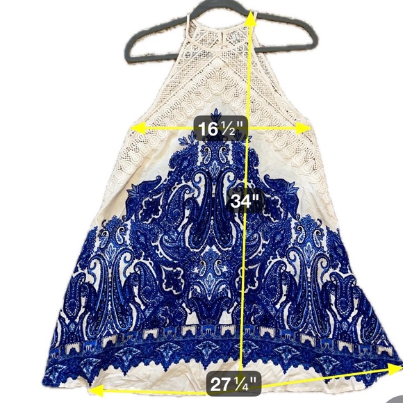 Free People Blue Paisley Lace Halter Mini Dress Boho Coastal Grandma Resort XS - Picture 10 of 10